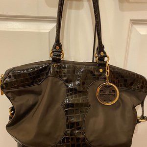 Tory Burch Brown Patent Leather & Lightweight Nylon Satchel barely used